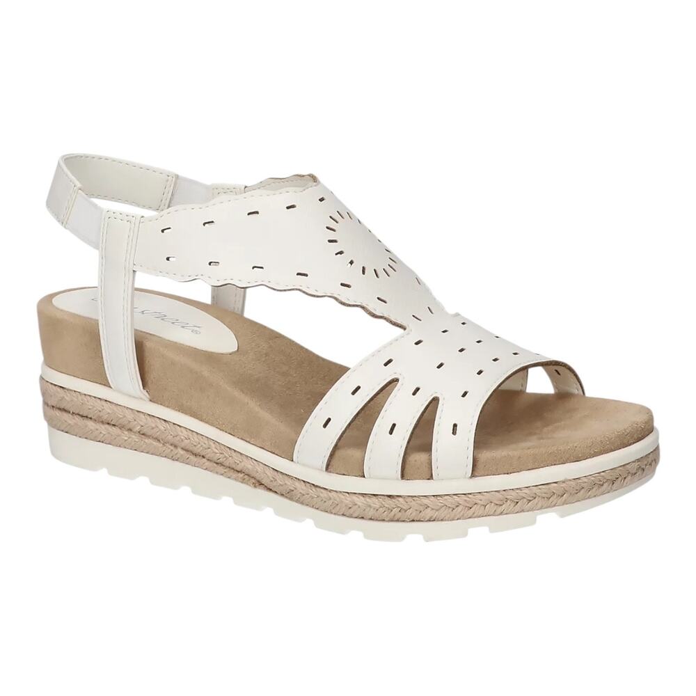 Easy Street Women's Fran Slingback Wedge Heel Sandals White Size 7 1/2 W